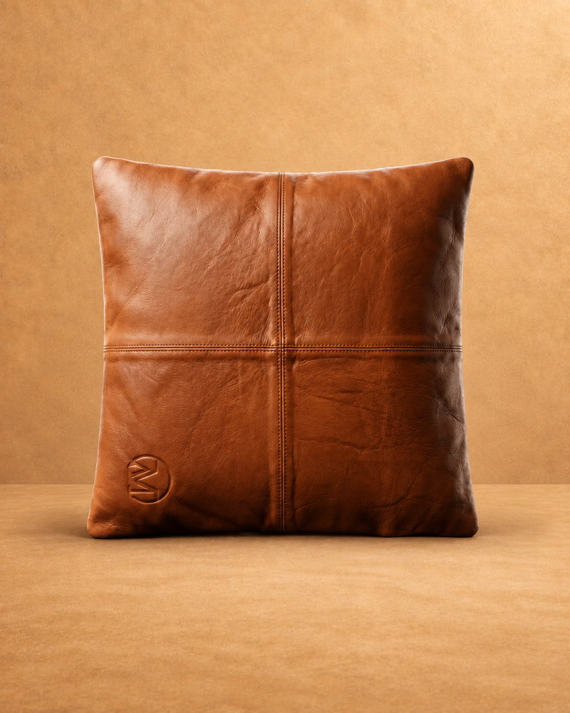 Heritage Panel Leather Throw Pillow Cover