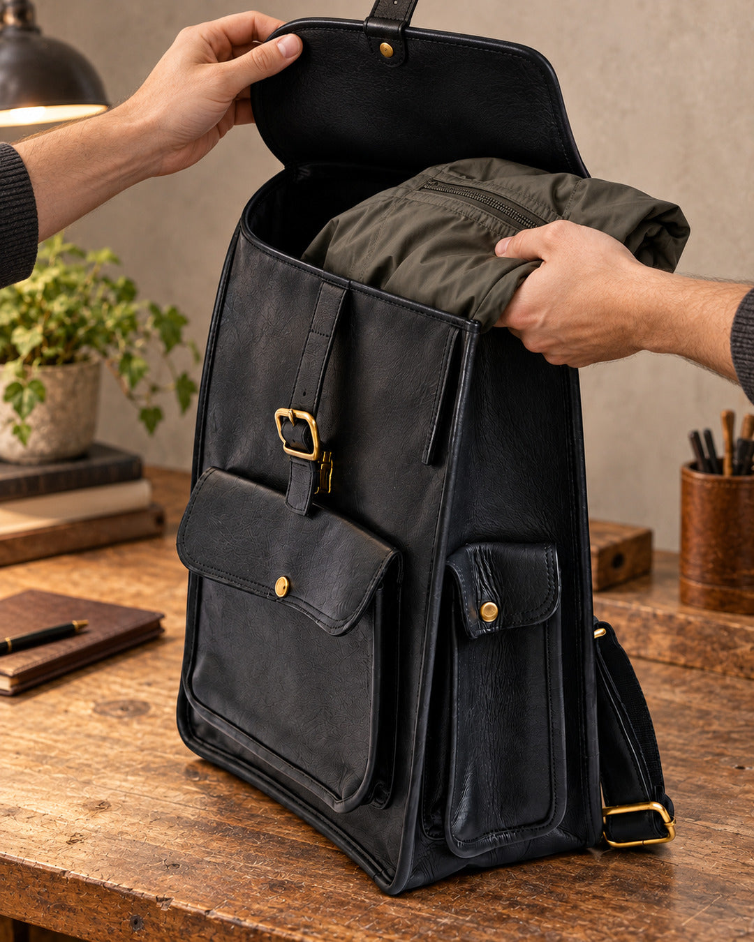 Metro Black Full Grain Leather Backpack