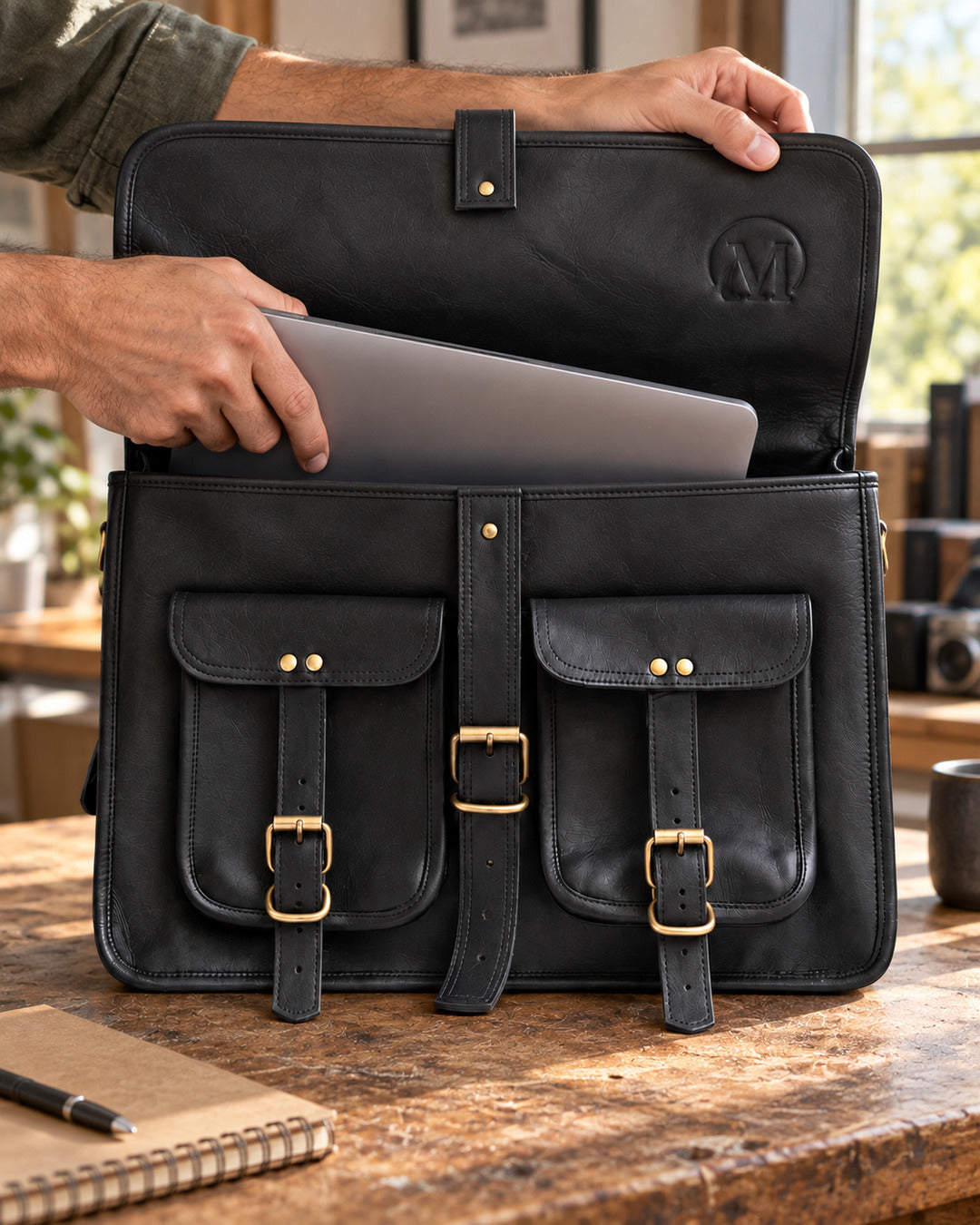 Heritage Two-Pocket Leather Messenger Bag