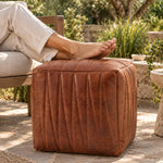 Square Full Grain Leather Pouf