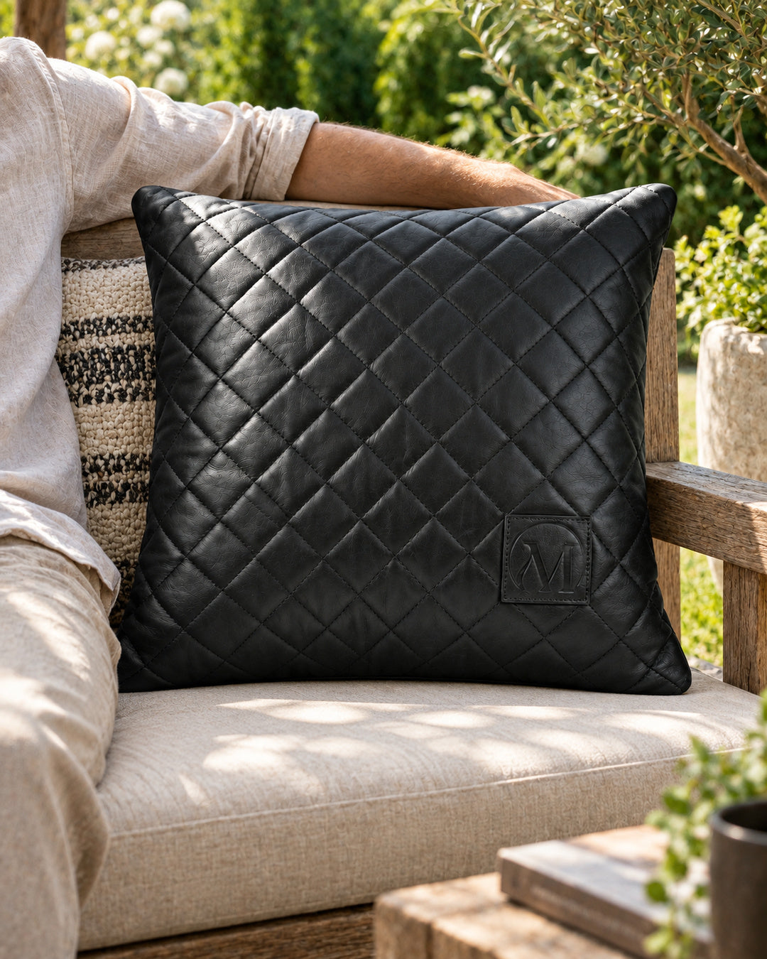 Nior Quilted Leather Throw Pillow Cover