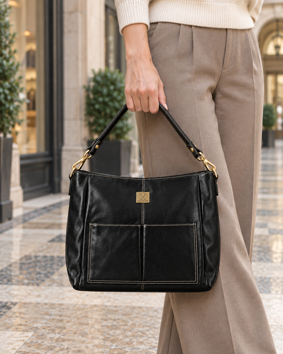 Verona Twin Pocket Top Grain Leather Tote