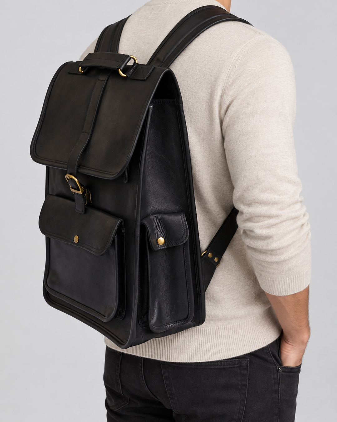 Metro Black Full Grain Leather Backpack
