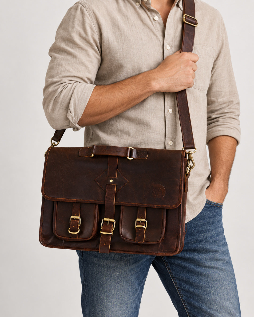 Heritage Two-Pocket Leather Messenger Bag