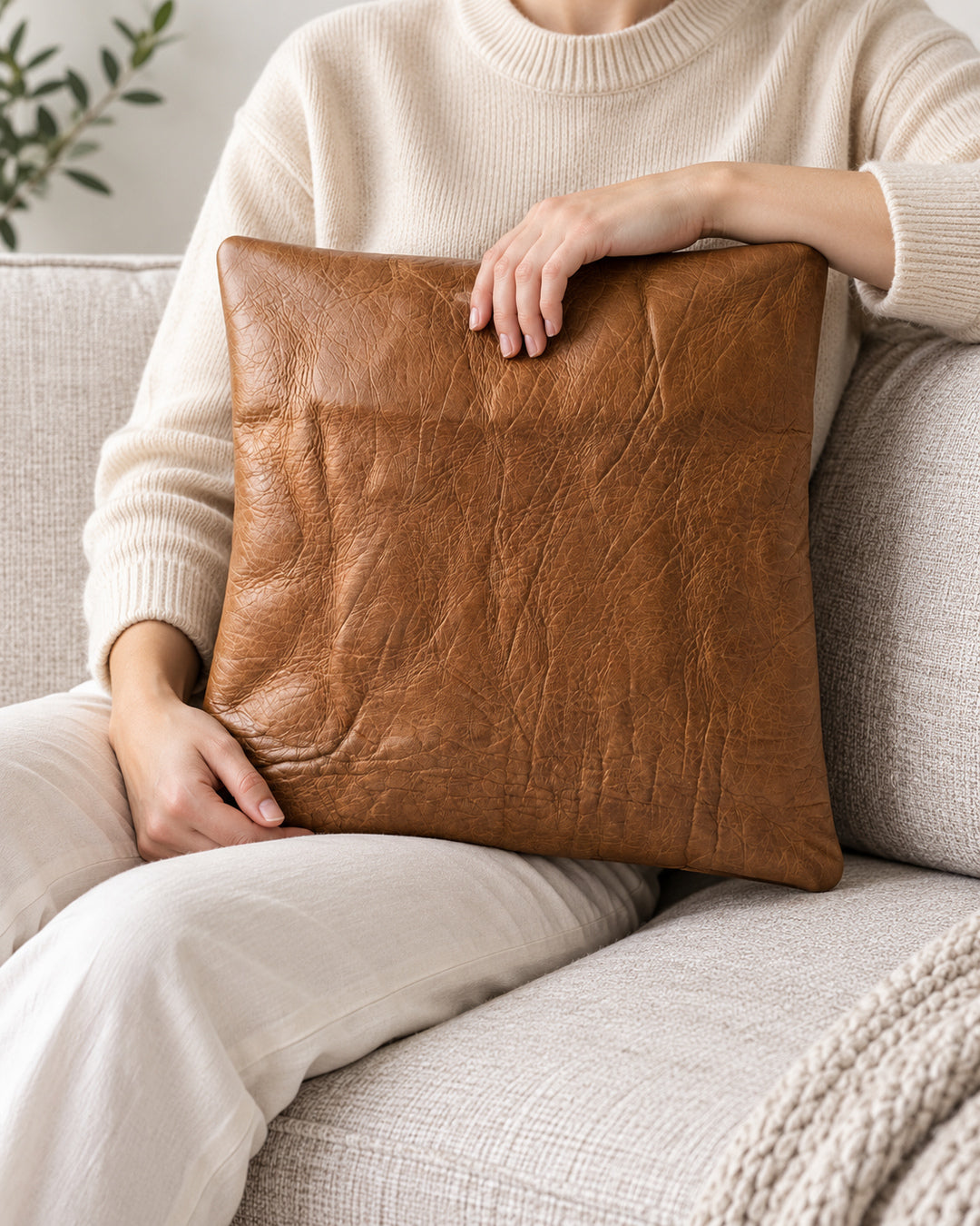 Sienna Tan Leather Throw Pillow Cover