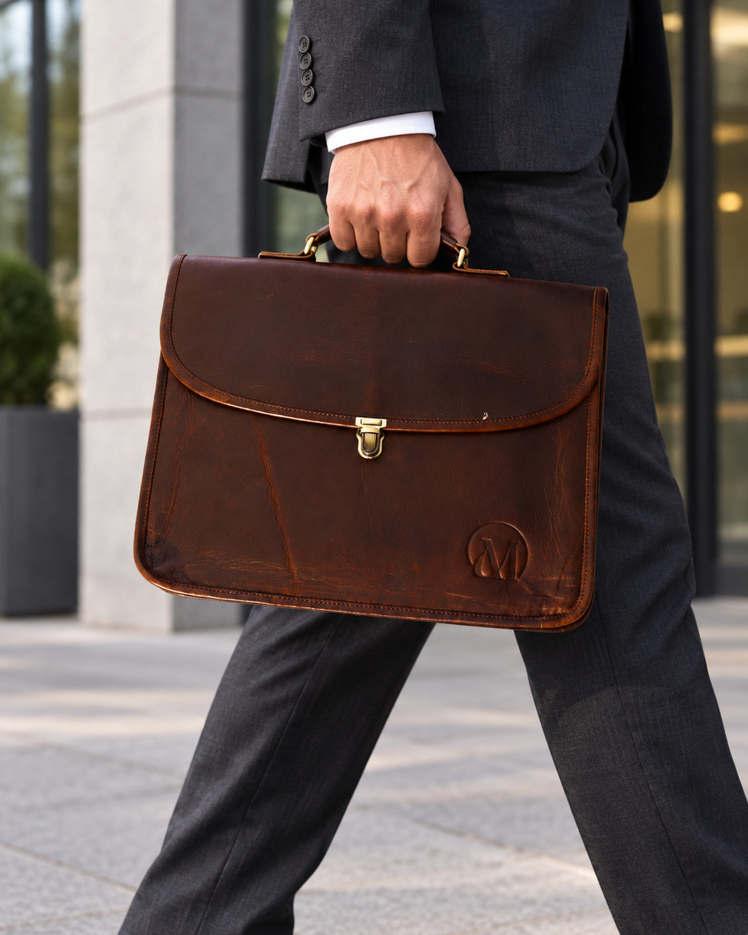Executive Full Grain Leather Laptop Messenger Bag