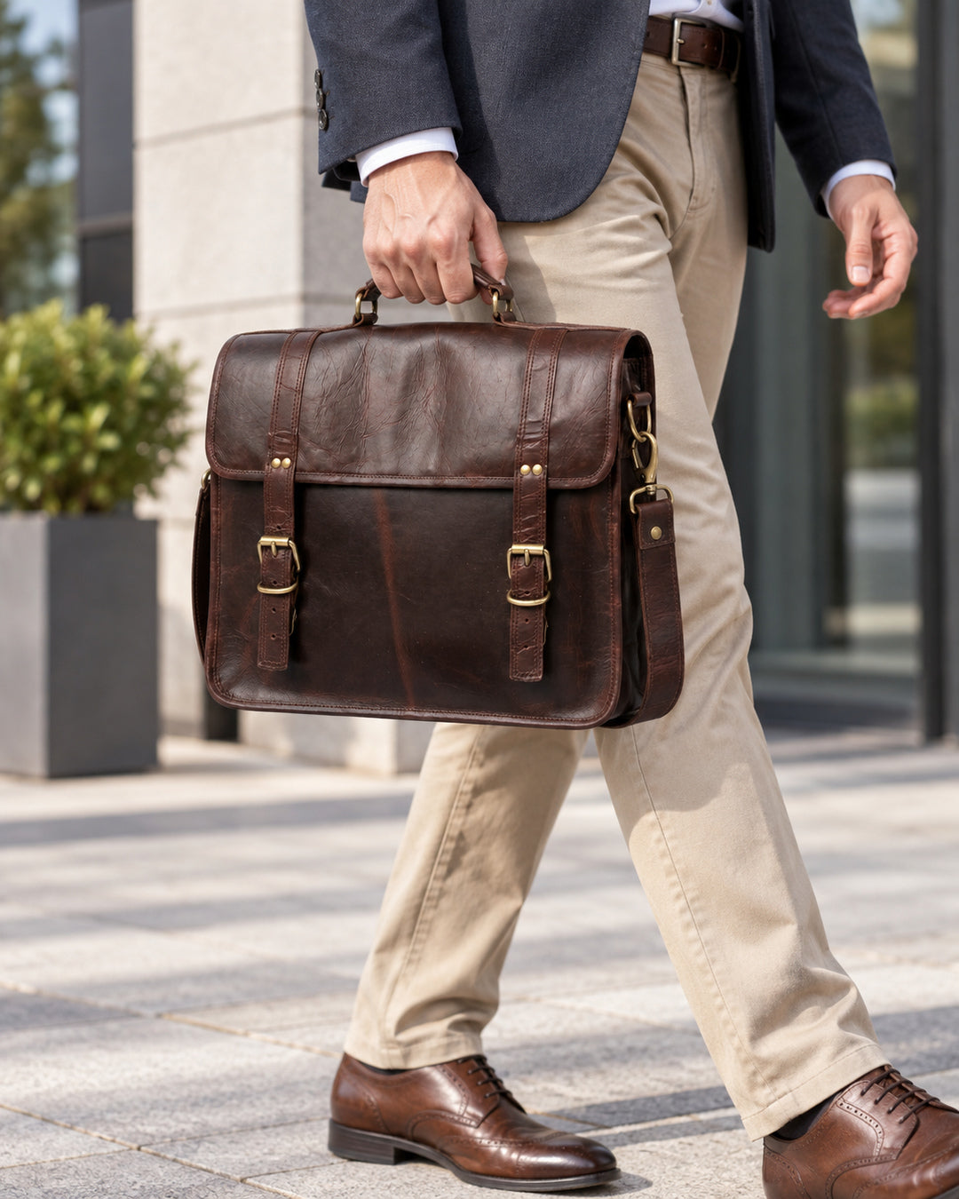 Regent Double Buckle Leather Briefcase