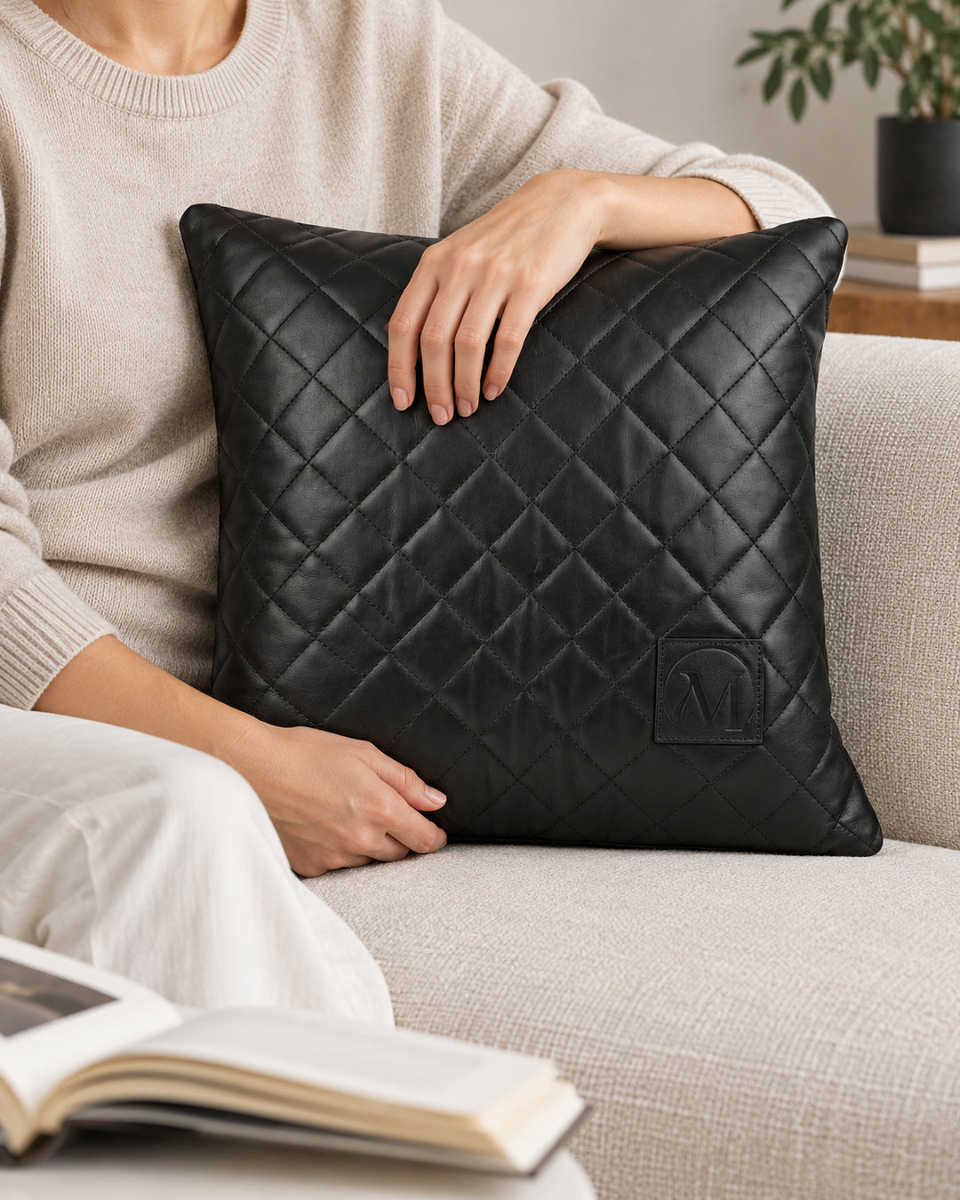 Nior Quilted Leather Throw Pillow Cover