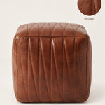 Square Full Grain Leather Pouf