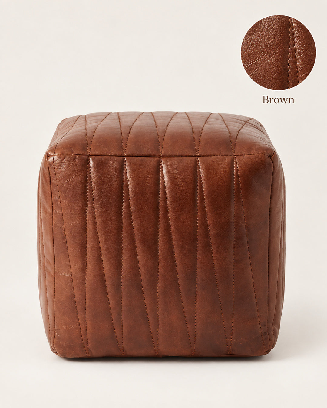Square Full Grain Leather Pouf