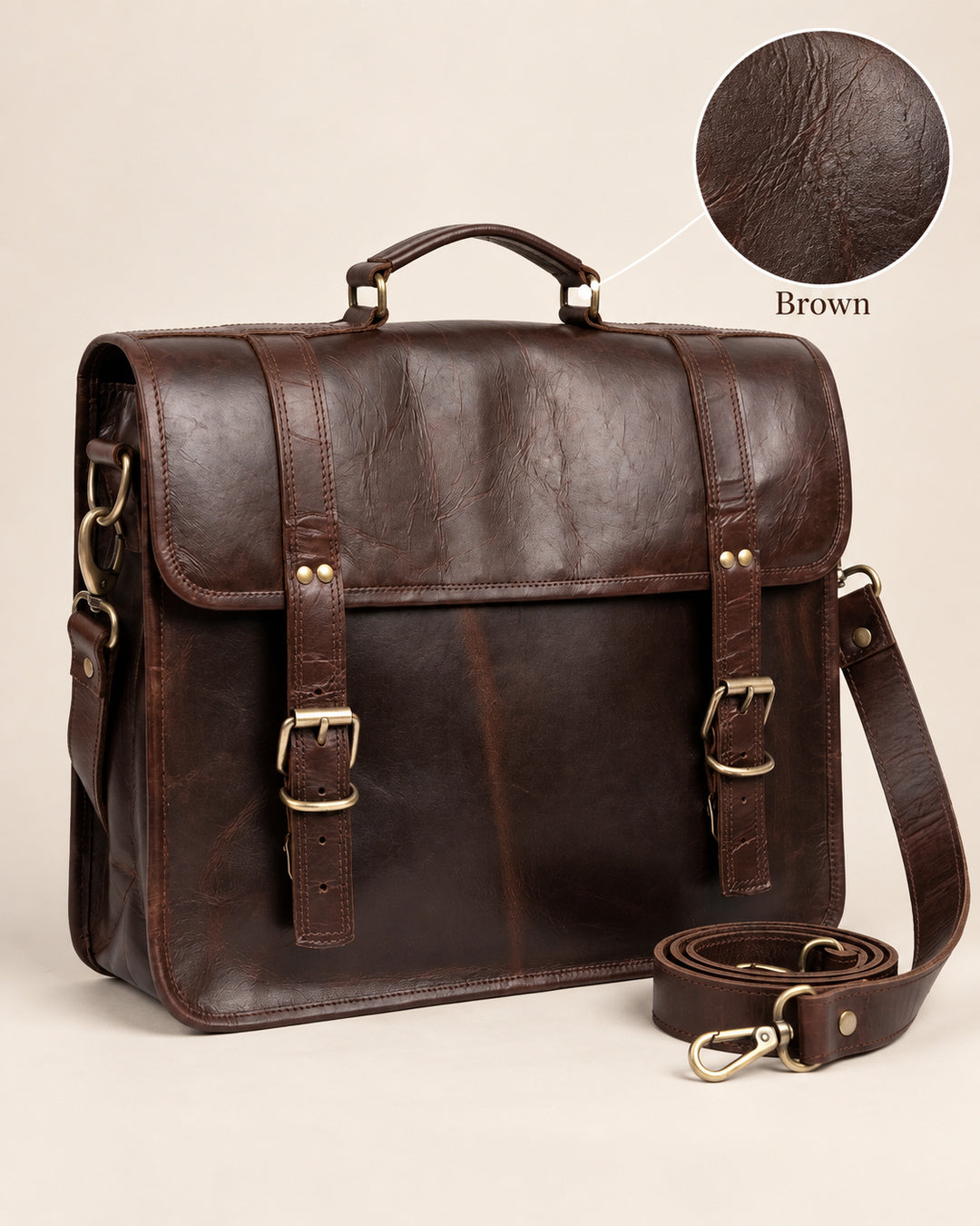 Regent Double Buckle Leather Briefcase