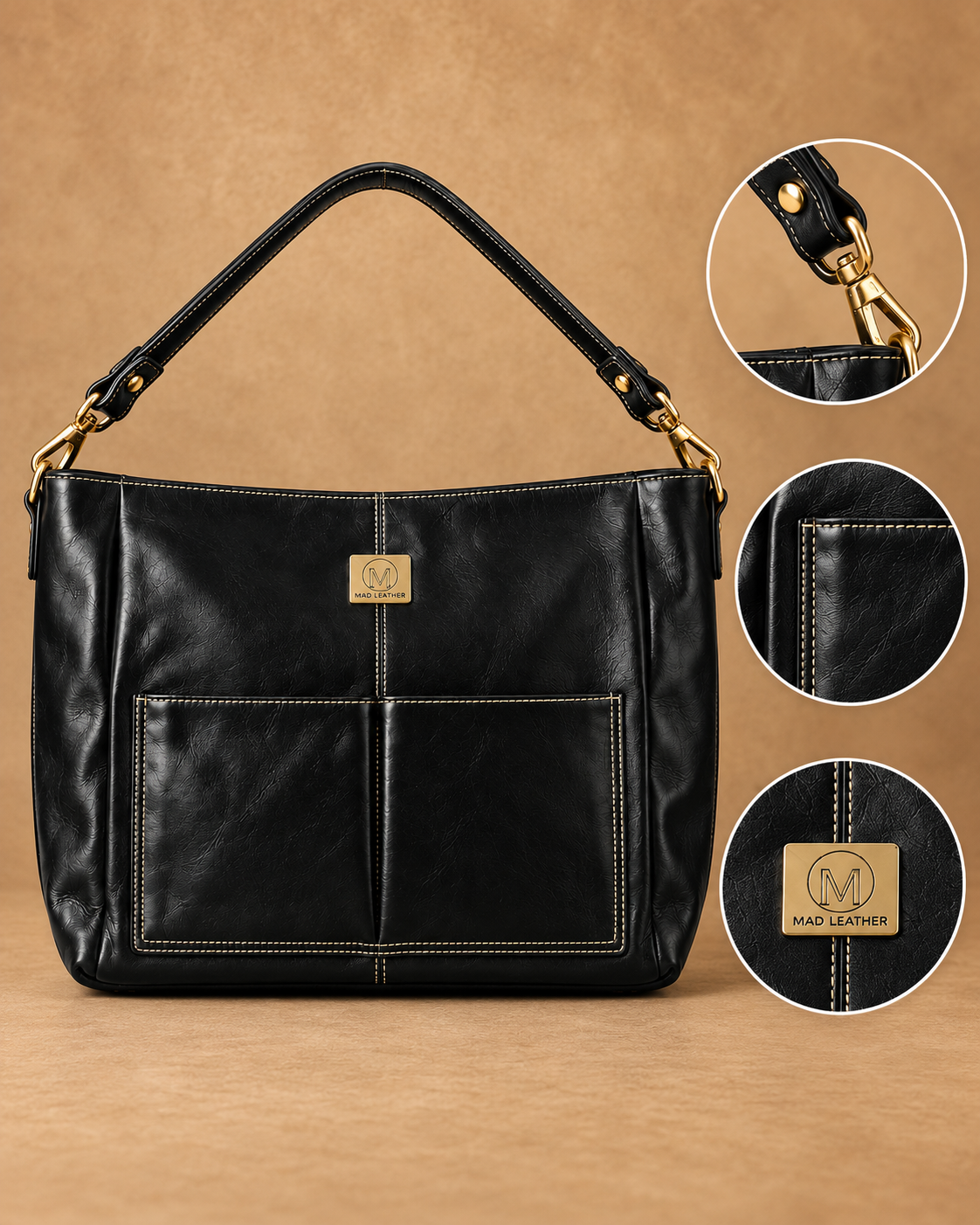 Verona Twin Pocket Top Grain Leather Tote
