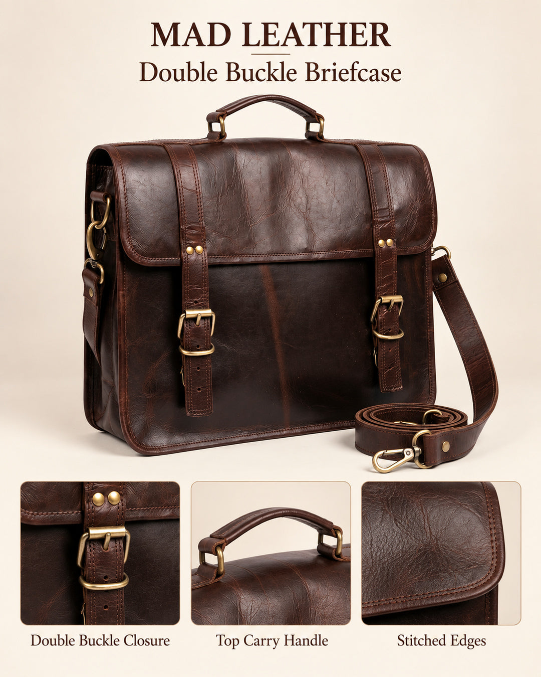 Regent Double Buckle Leather Briefcase