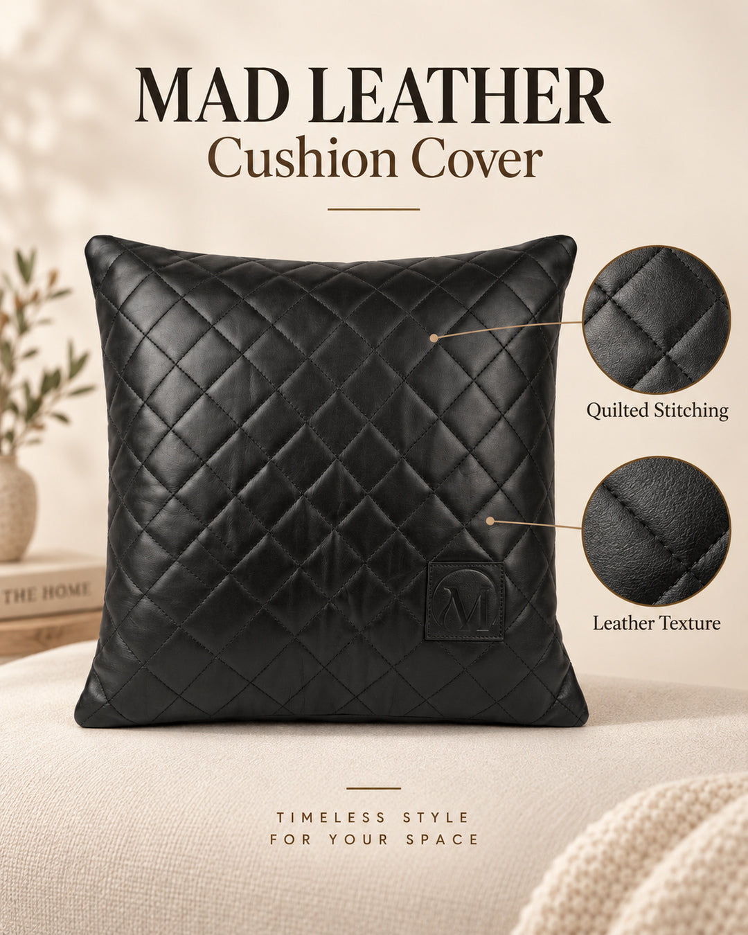 Nior Quilted Leather Throw Pillow Cover