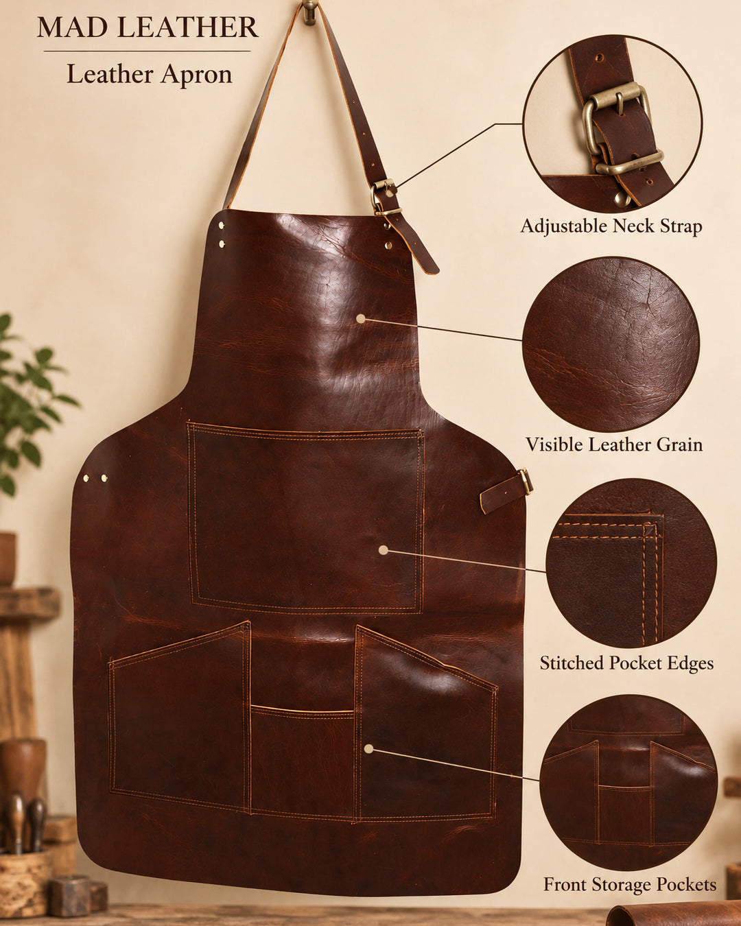Artisan Full Grain Leather Workshop Apron