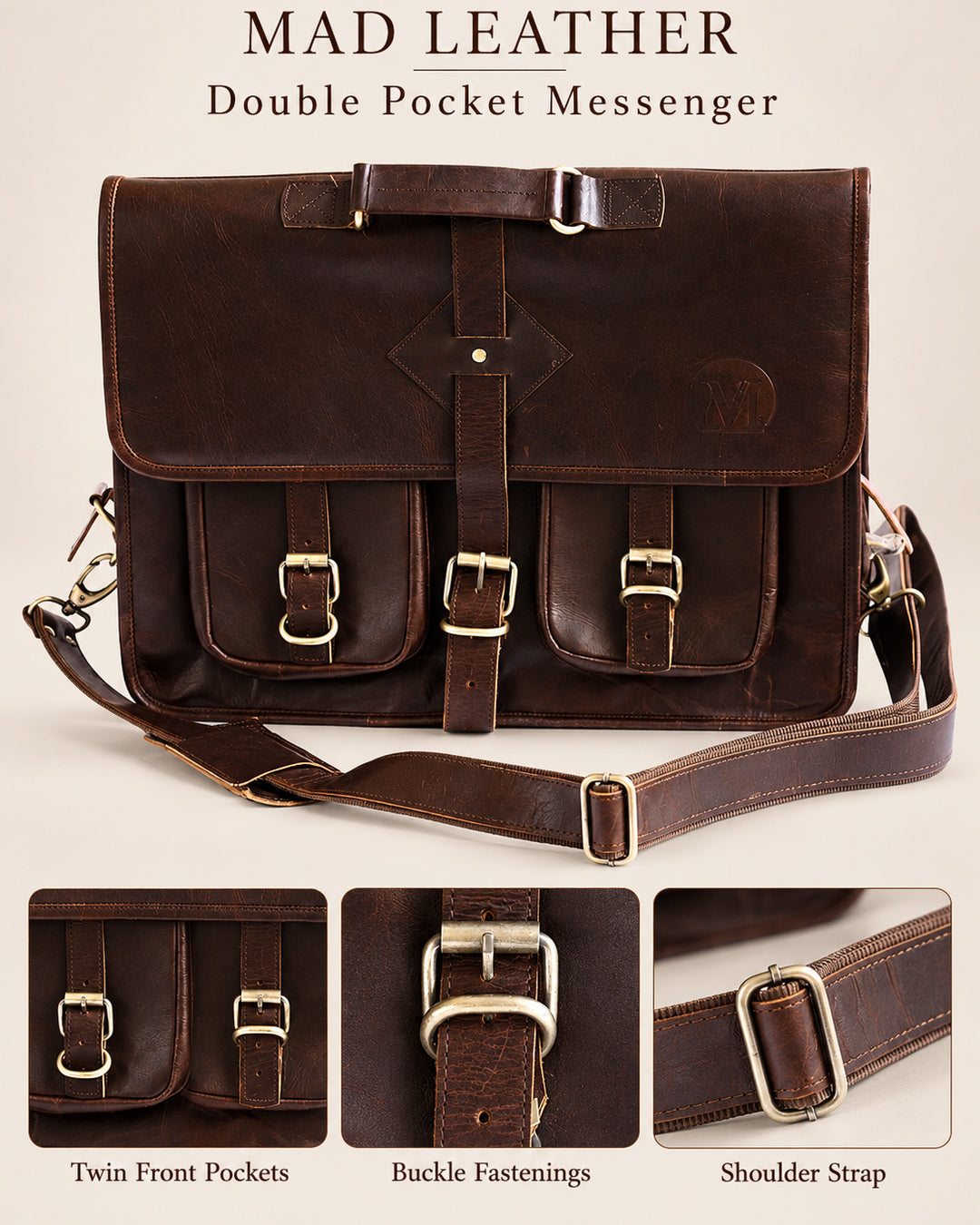 Heritage Two-Pocket Leather Messenger Bag