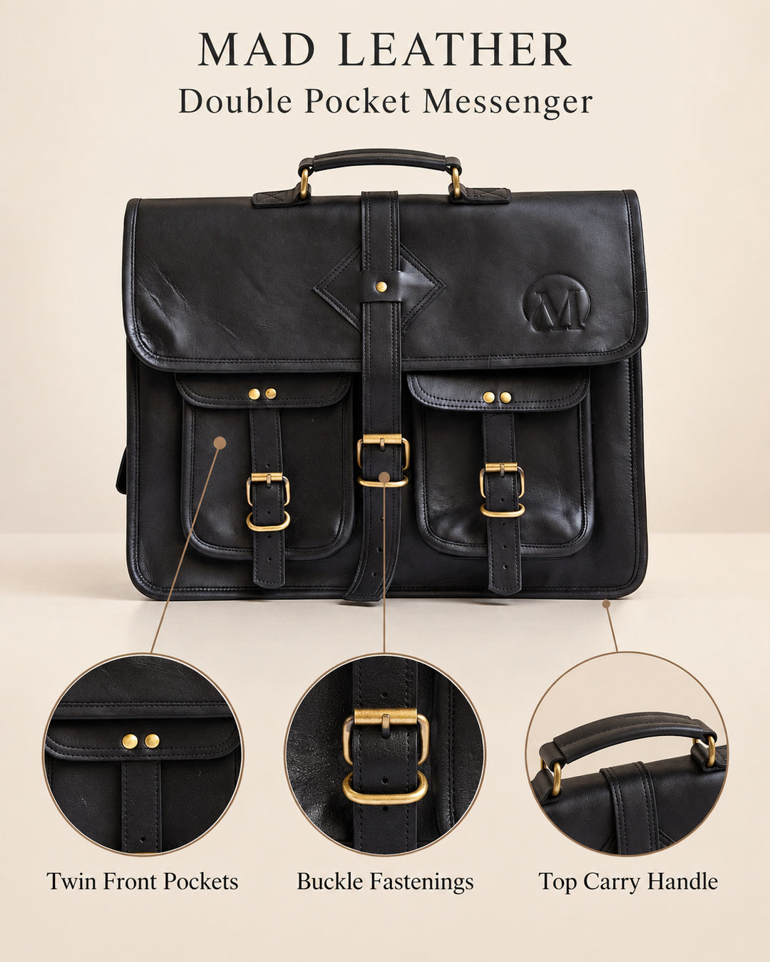 Heritage Two-Pocket Leather Messenger Bag