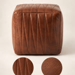 Square Full Grain Leather Pouf