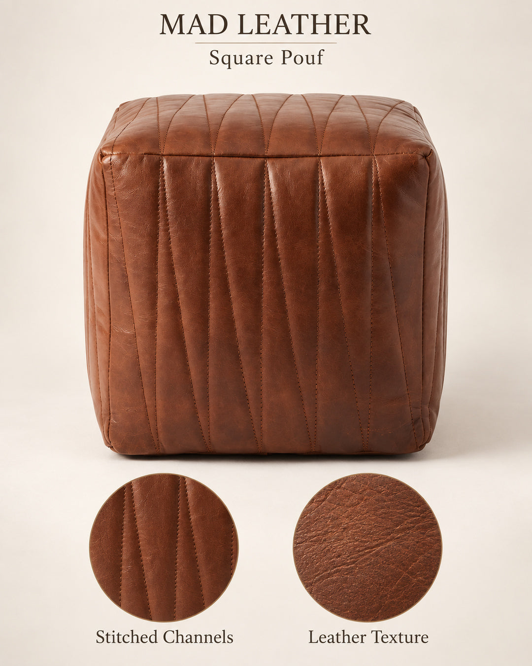 Square Full Grain Leather Pouf