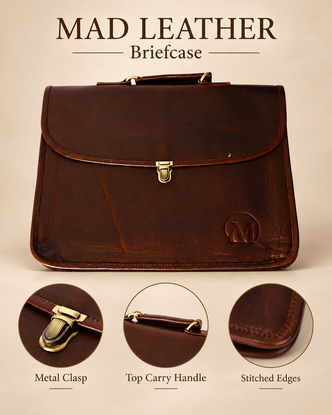 Executive Full Grain Leather Laptop Messenger Bag