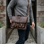 MESSENGER BAG DOUBLE POCKET 10X17 BROWN.