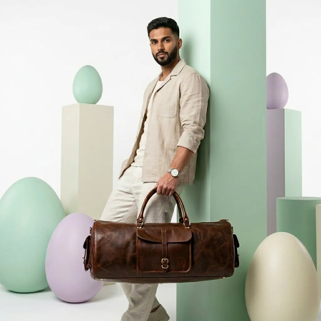 DUFFLE BAG ROUND – 24 INCH BROWN (1)