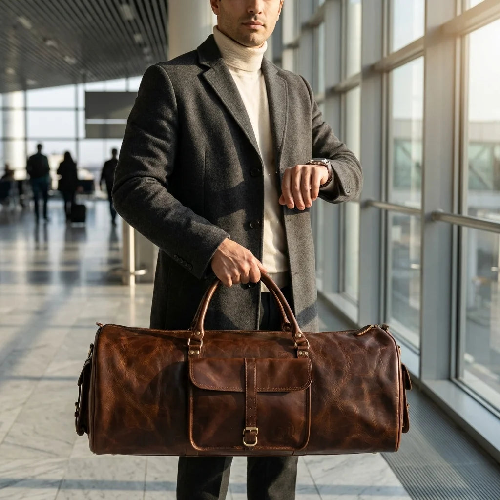 DUFFLE BAG ROUND – 24 INCH BROWN (3)