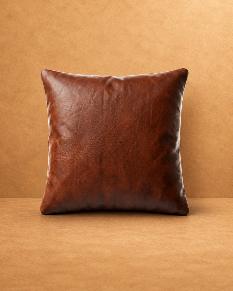 Alder Brown Leather Throw Pillow Cover