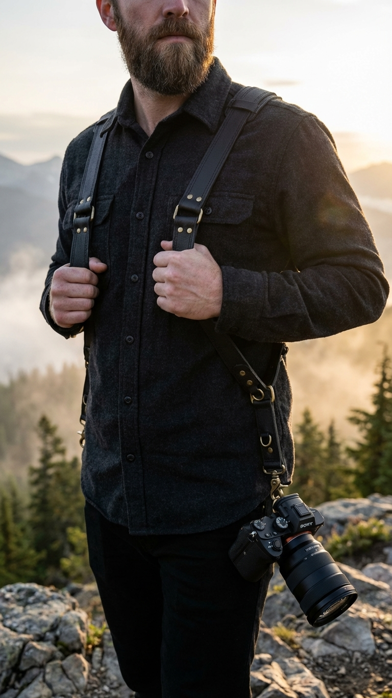 Full Grain Leather Camera Strap in Black