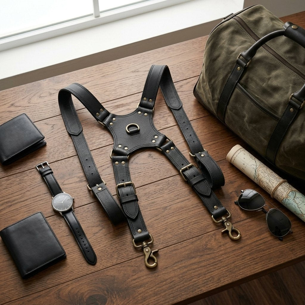 Full Grain Leather Camera Strap in Black