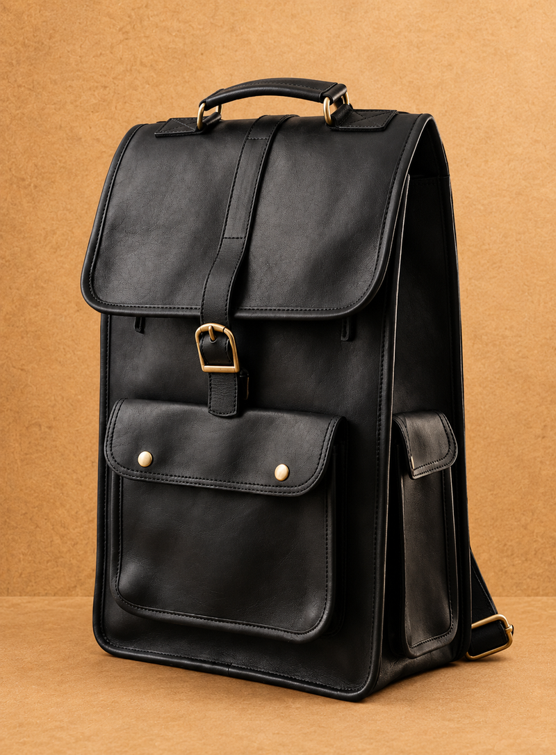Metro Black Full Grain Leather Backpack