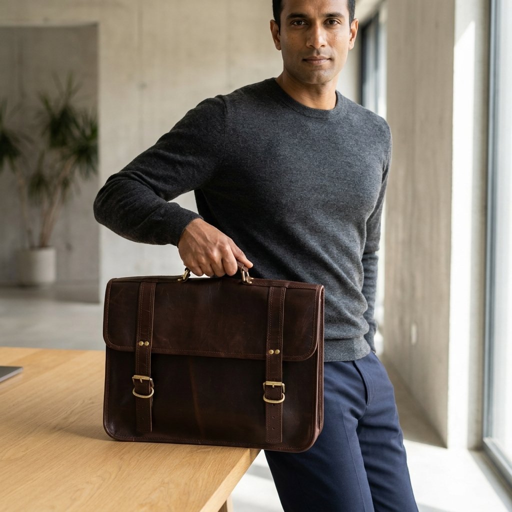 Regent Double Buckle Leather Briefcase