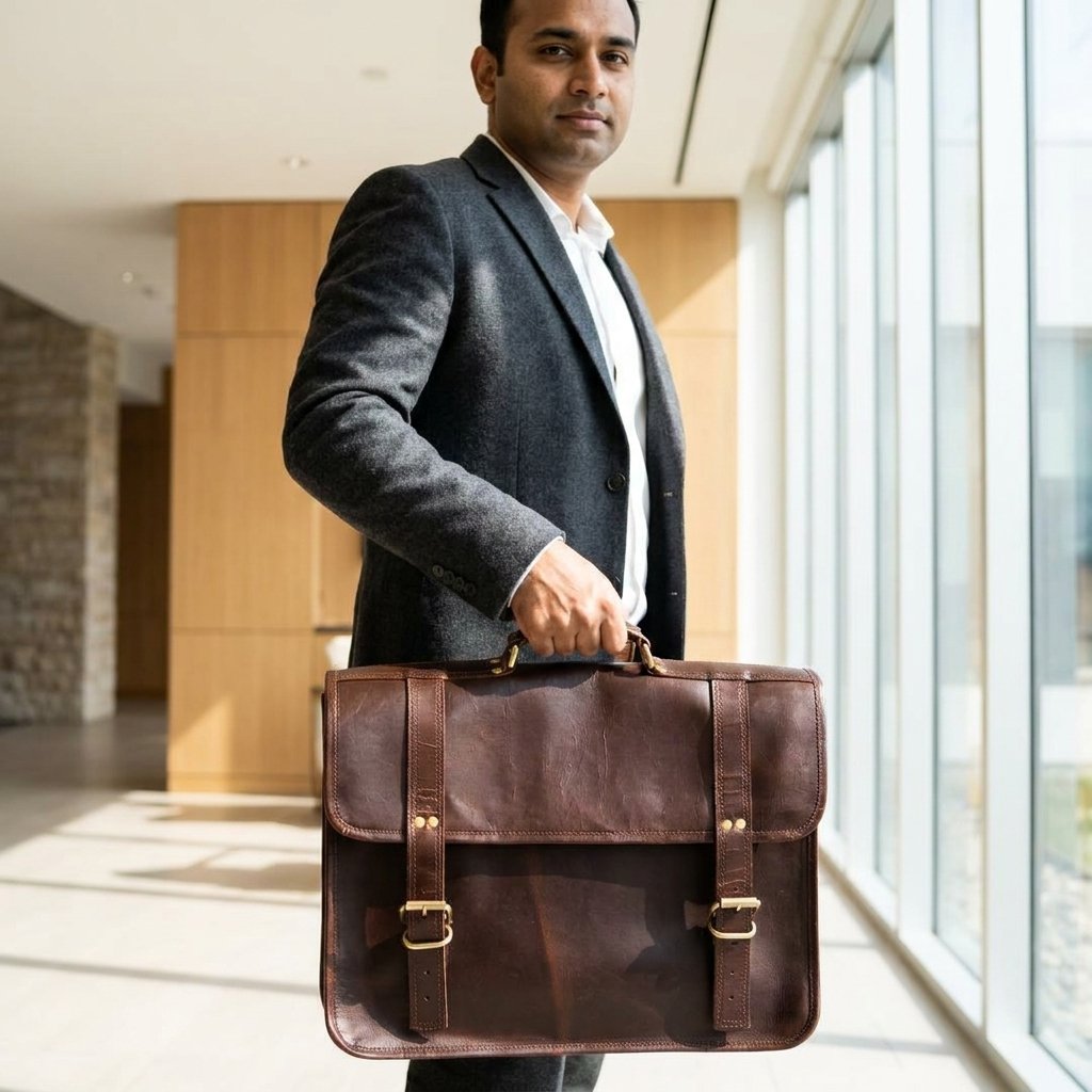 Regent Double Buckle Leather Briefcase