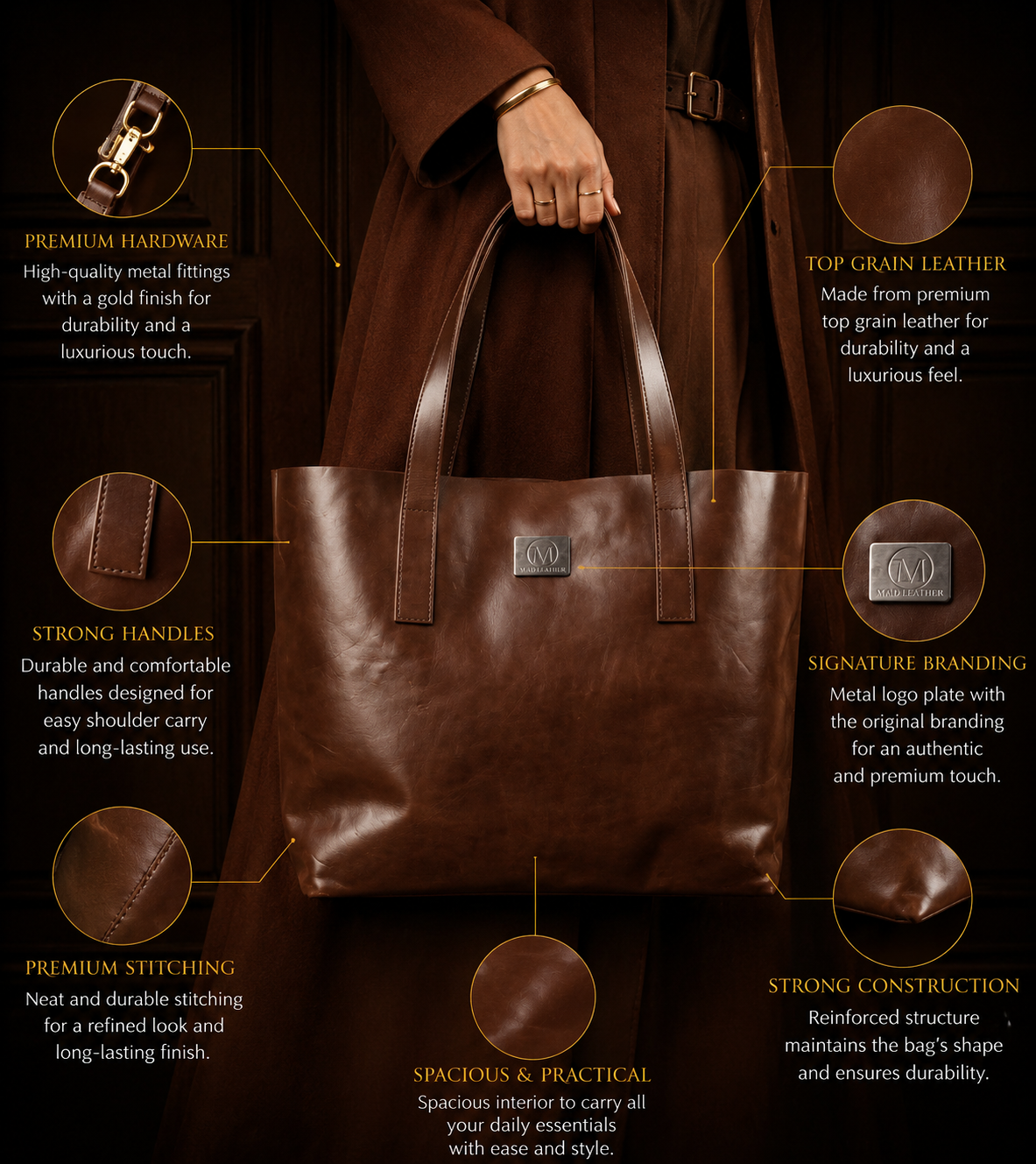 Sienna Form Top Grain Leather Tote