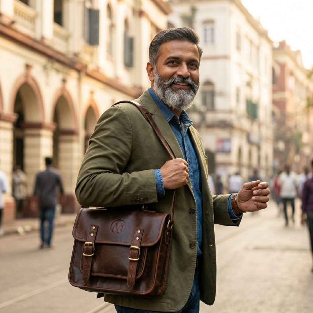 Atlas Compact Full Grain Leather Messenger Bag
