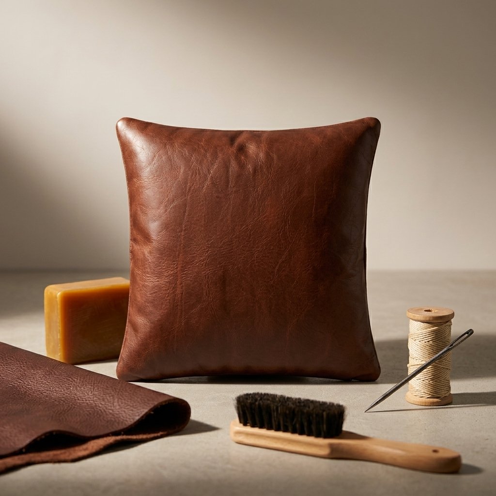 Alder Brown Leather Throw Pillow Cover