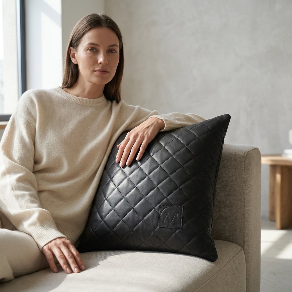 Nior Quilted Leather Throw Pillow Cover