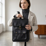 Metro Black Full Grain Leather Backpack