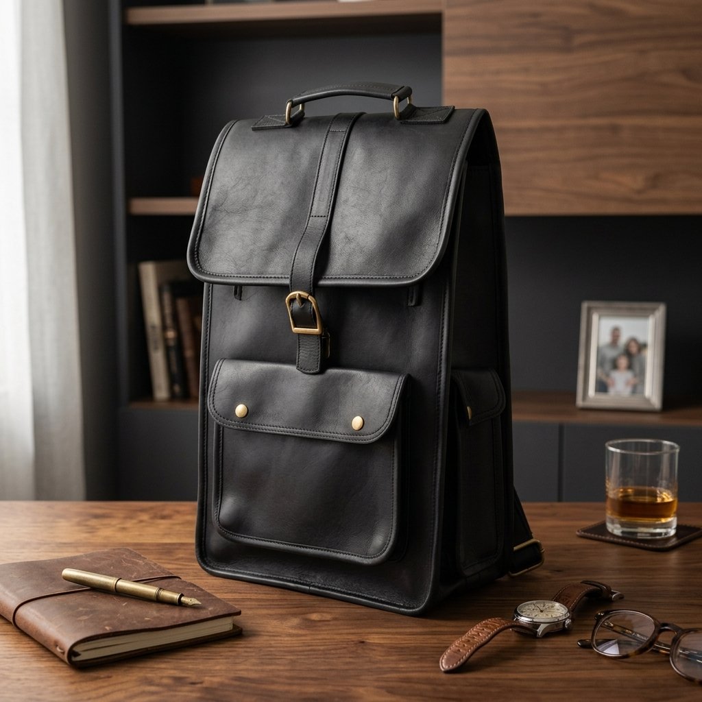 Metro Black Full Grain Leather Backpack