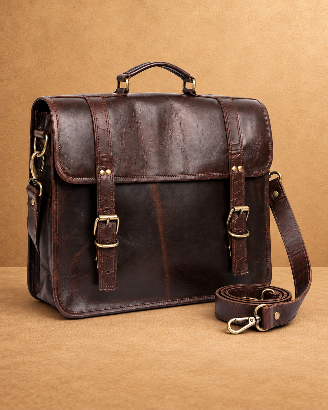 MAD LEATHER Regent Double-Buckle Briefcase