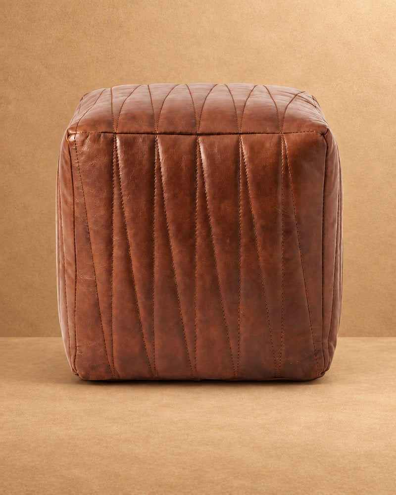 Square Full Grain Leather Pouf