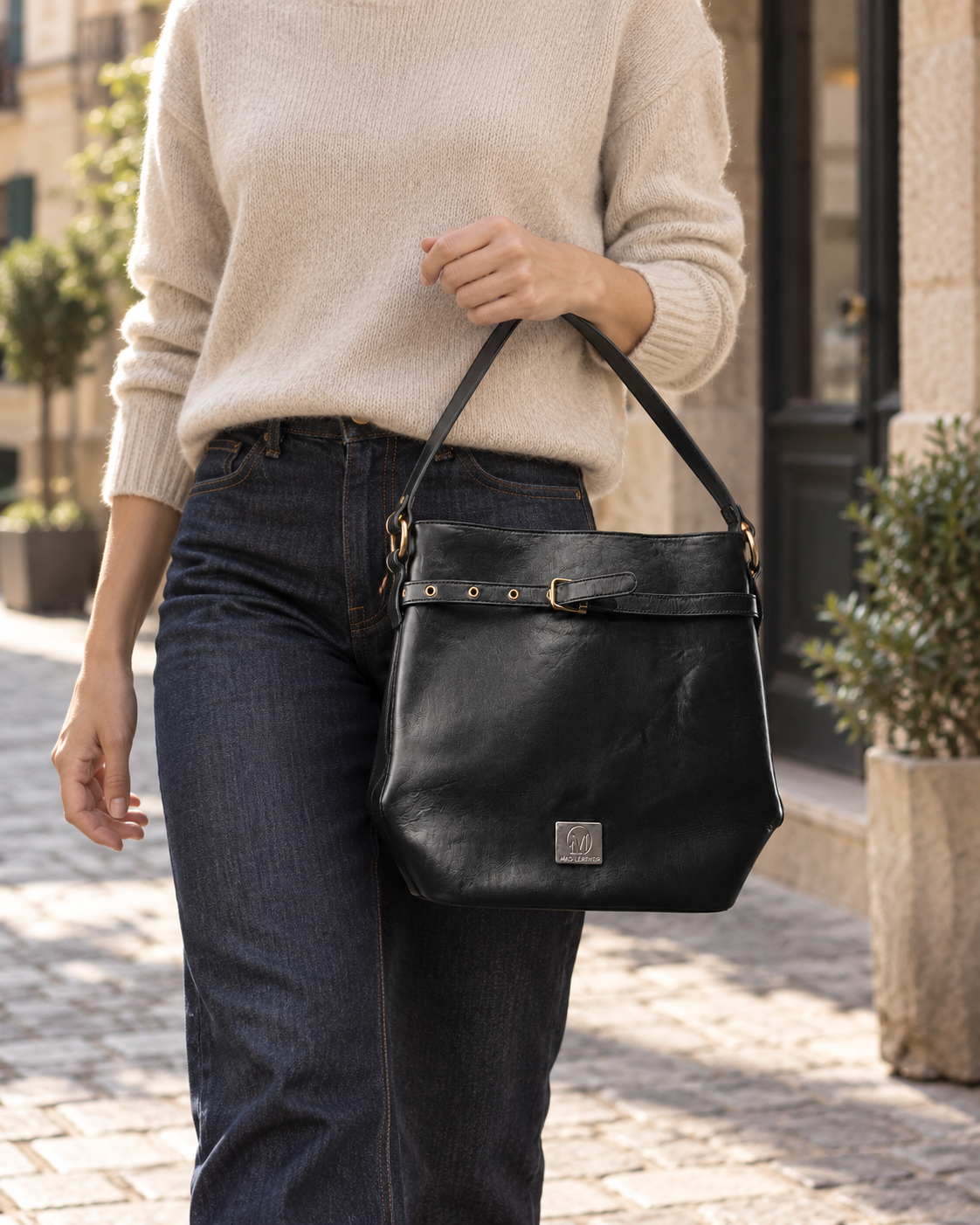 Elara Frame Top Grain Leather Handbag