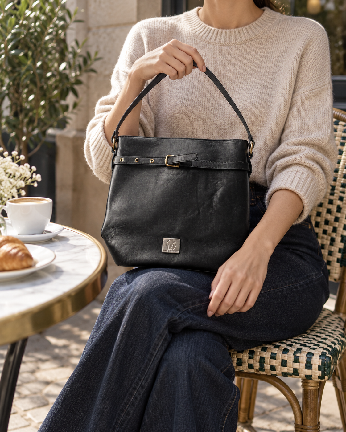 Elara Frame Top Grain Leather Handbag